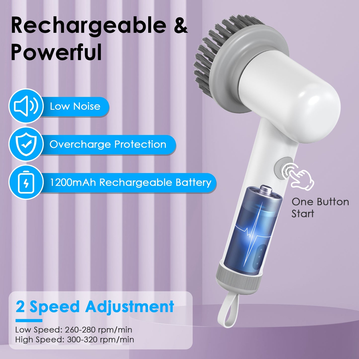 1Set Electric Handheld Spin Scrubber Cordless Cleaning Brush With 2 Rotating Speeds 3 Cleaning Brushes Rechargeable Shower Scrubber For Kitchen Dish Bathtub Sink Tile